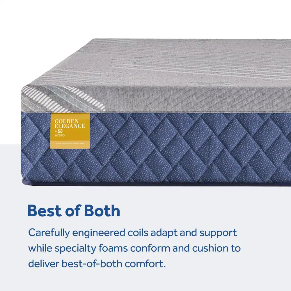 Hybrid mattress with engineered coils and specialty foams.