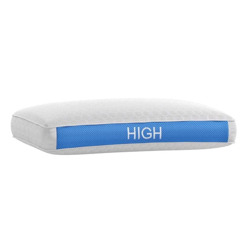 The Blue Ice™ Cool Tech Pillow is white with a textured surface, a blue side panel labeled "HIGH," and features Cool Tech for enhanced comfort.