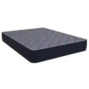 Southerland's Santa Fe Firm mattress is rectangular with a dark, textured side and a light gray, patterned top surface, displayed on a white background.